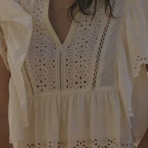 American Eagle Outfitters Cream Eyelet Blouse